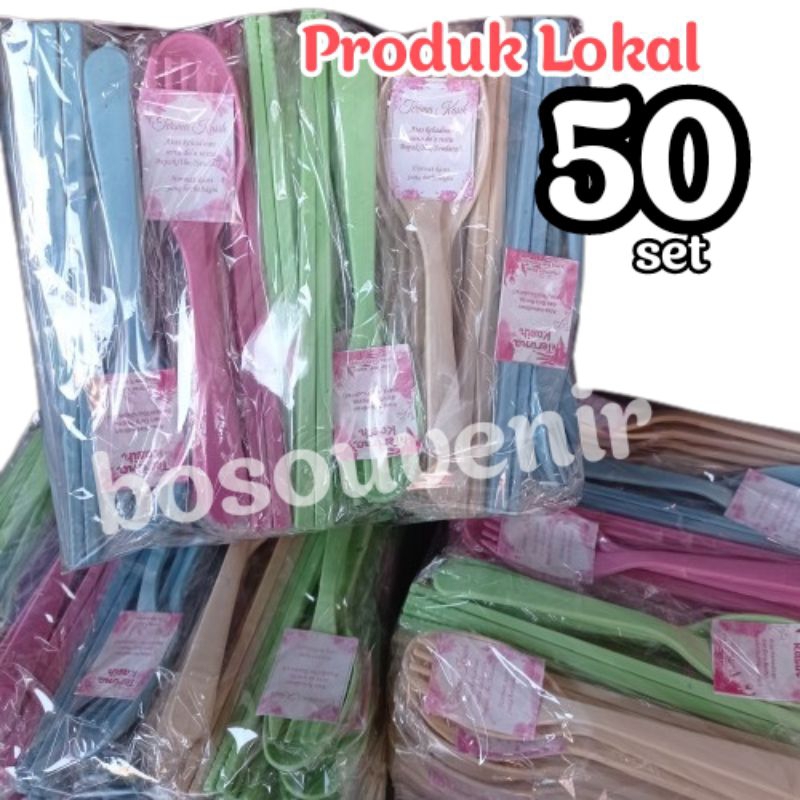 isi 50 SGS Travel Lokal / Souvenir pernikahan set sendok garpu sumpit