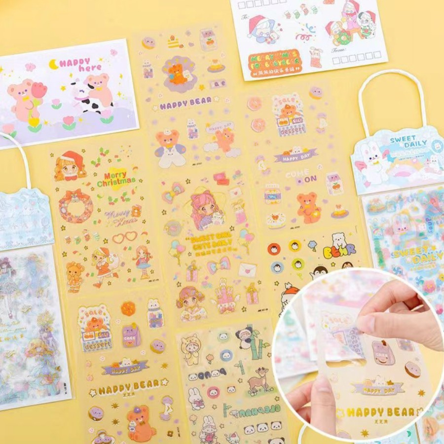 

EM Sticker set isi 4 pcs dan post card motif lucu /sticker aesthetic