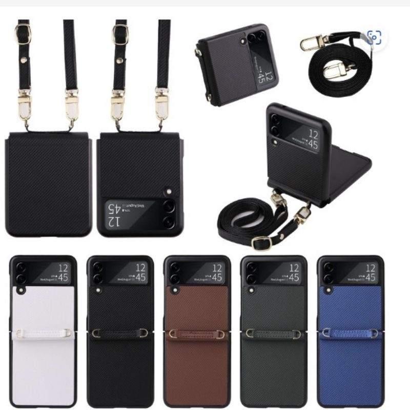 Casing Tali Panjang Kulit Tekstur Mewah Samsung Galaxy Z Flip 4 Flip4