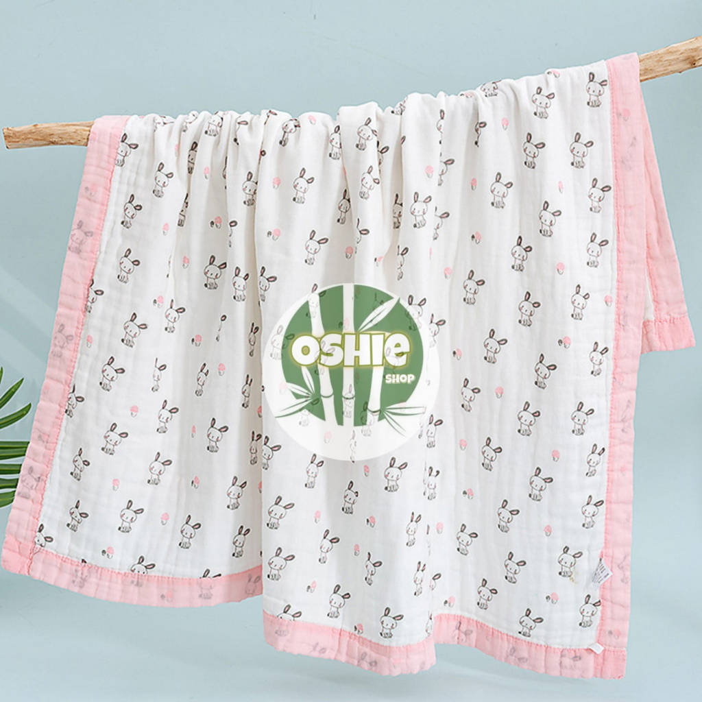 RABBIT design -  100% cotton bamboo swaddle Six layers 6 layers muslin blanket organic import / BABY
