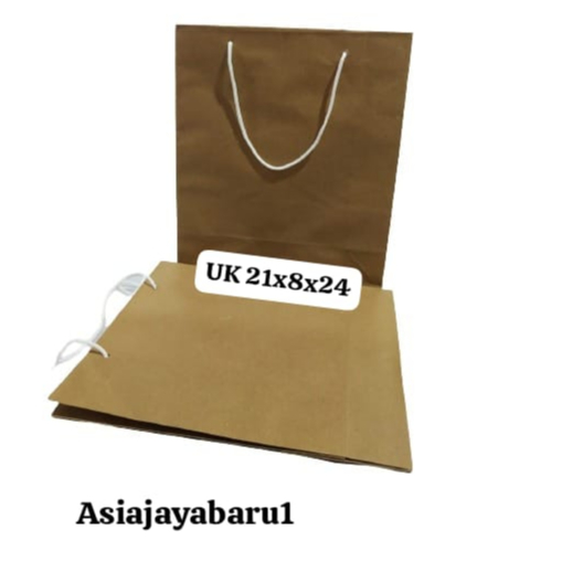 

Papper Bag Kertas COKLAT POLOS Size Mini (21x8x24) dan Sedang (25x9x35) Harga Perlusin Isi 12pcs