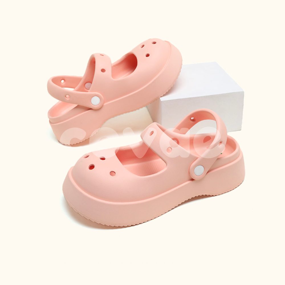 Sepatu Sandal Platform Mary Jane Tinggi Sendal Karet Terbaru Gratis Tempelan Ringan Anti Slip COVAE Crocsy