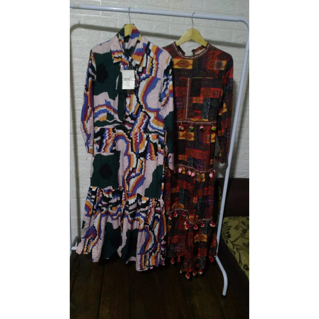 dress midi tunik  jeans baru