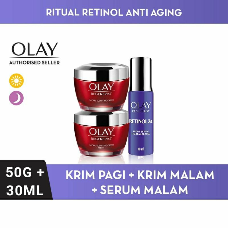( LEBIH HEMAT ) Olay Retinol Ritual Pelembab & Serum anti aging - Krim