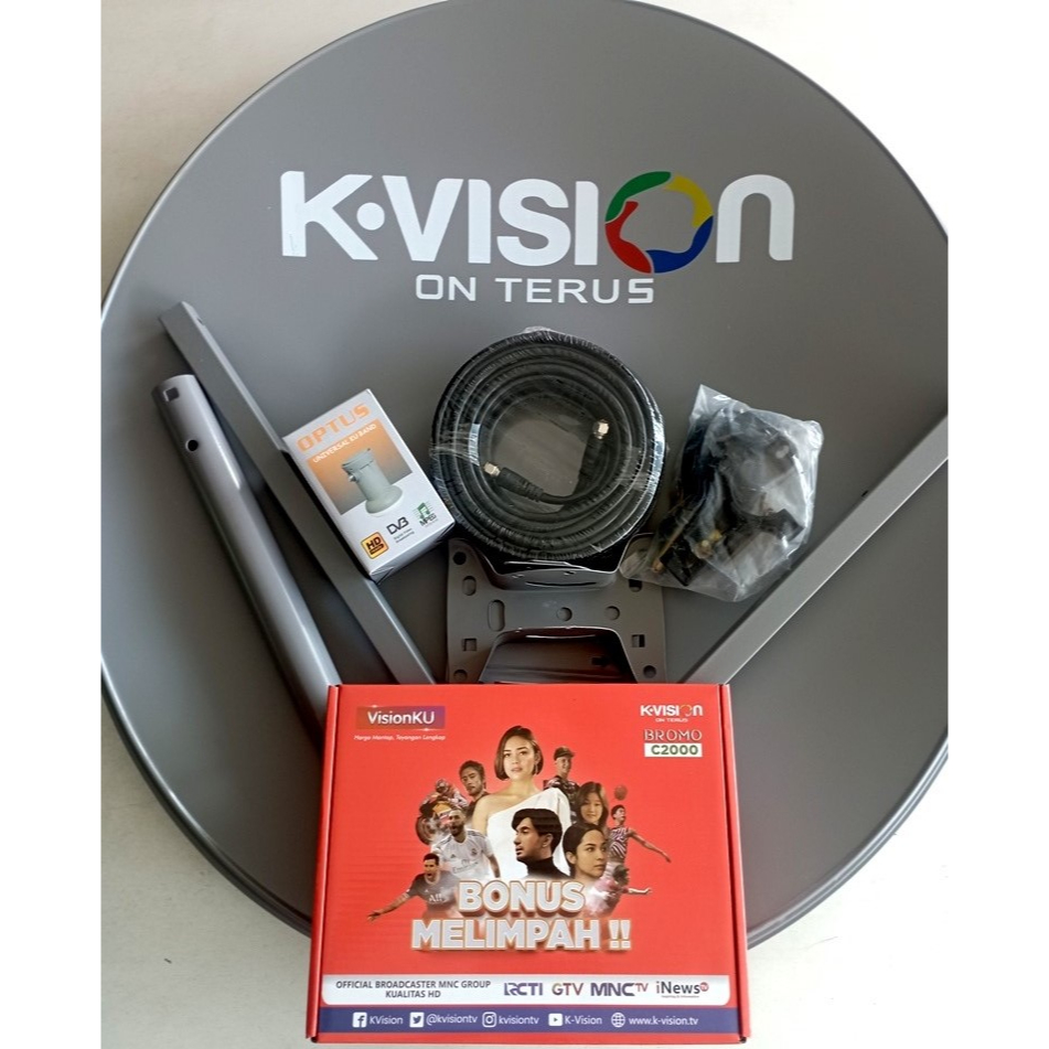 Satellte Receiver K-vision Bromo C2000 kotak Merah lengkap Dish Parabola 60cm& LNB & Kabel,gratis pa