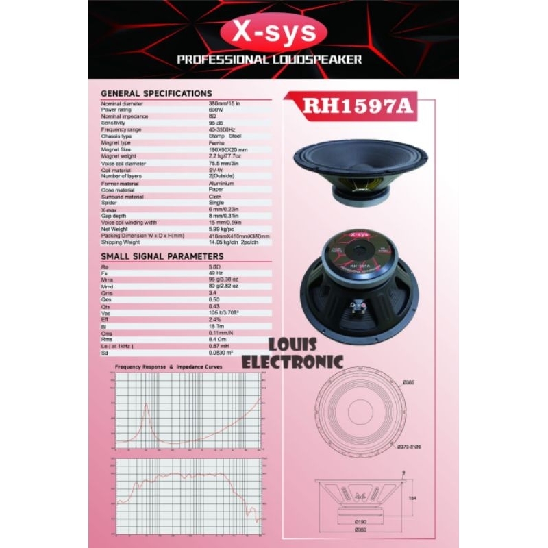 Speaker Komponen X-sys RH1597A 15 Inch RH 1597A Xsys RH 1597 ORIGINAL