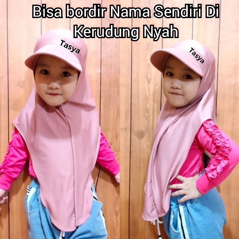 Hijab Topi Anak JILBAB TOPI JILBAB ANAK TOPI KERUDUNG TOPI ANAK HIJAB NAMA bahan kaos pe jadi mudah nyerap keringat