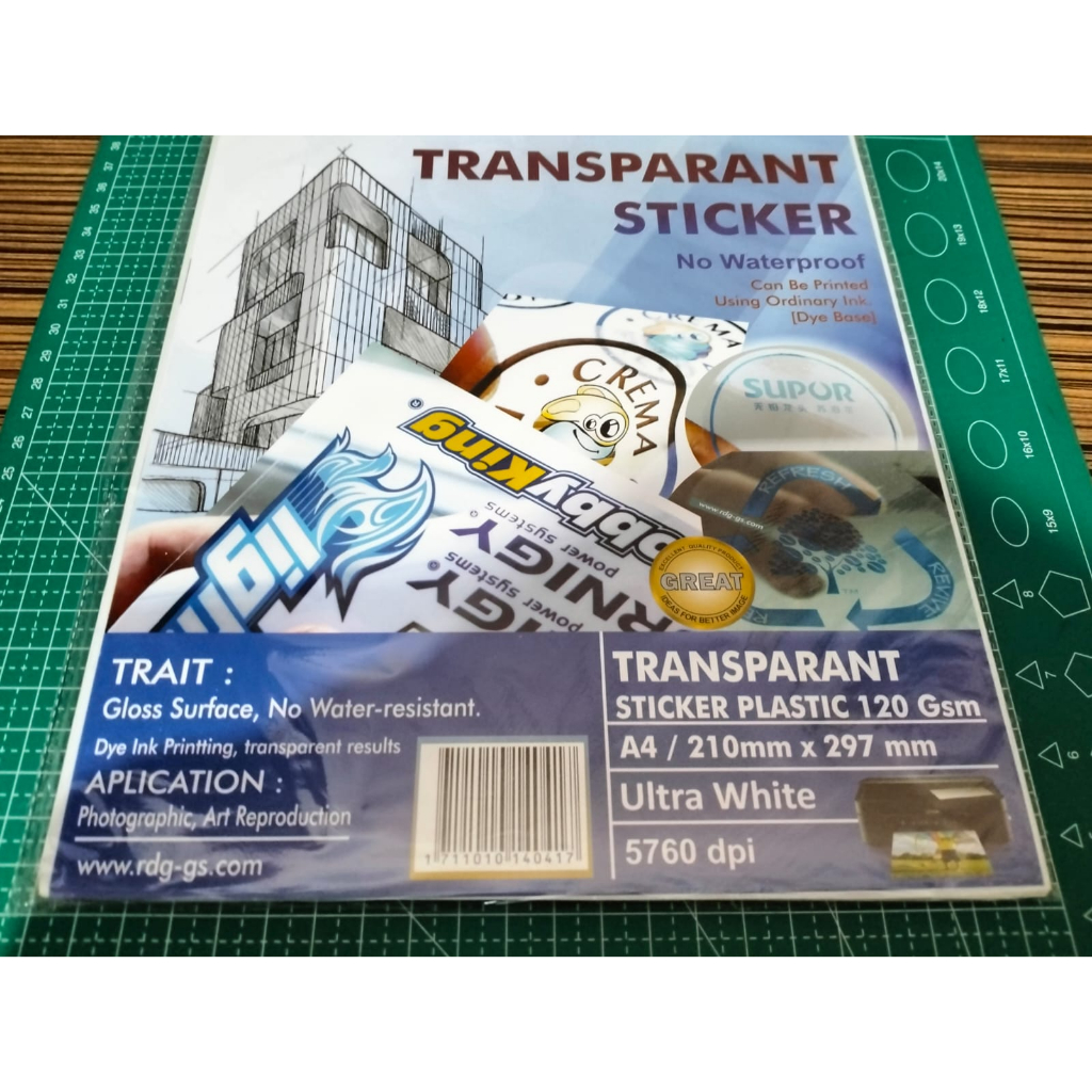 

STICKER TRANSPARANT A4 NO WATERPROOF 10 LEMBAR (support dye ink Printer inkjet)