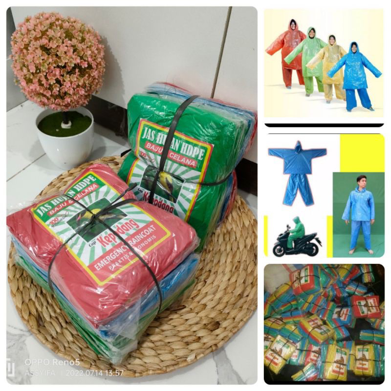Jas hujan plastik HDPE/mantel plastik setelan baju celana