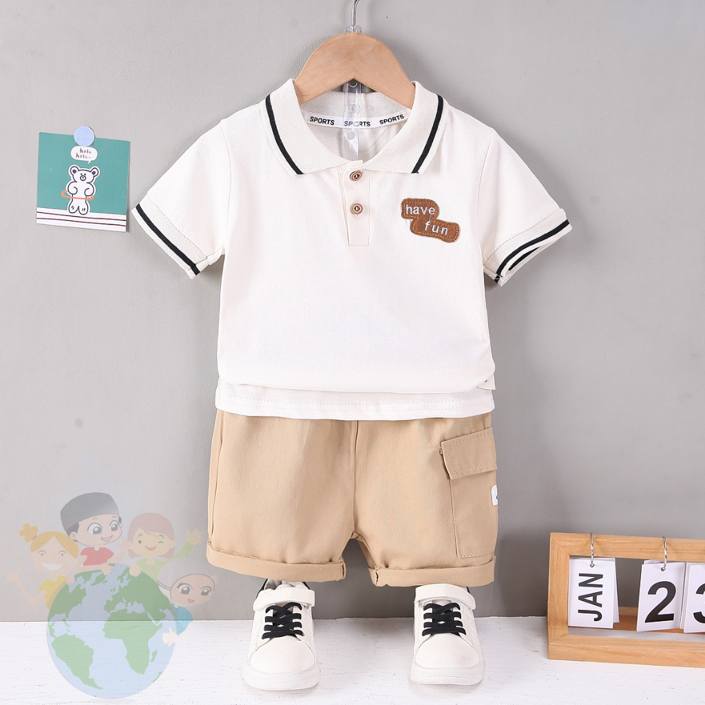 SETELAN KAOS ANAK LAKI-LAKI UMUR 0-4 TAHUN KAOS BERKERAH ANAK LAKI LAKI SET PAKAIAN ANAK LAKI LAKI B