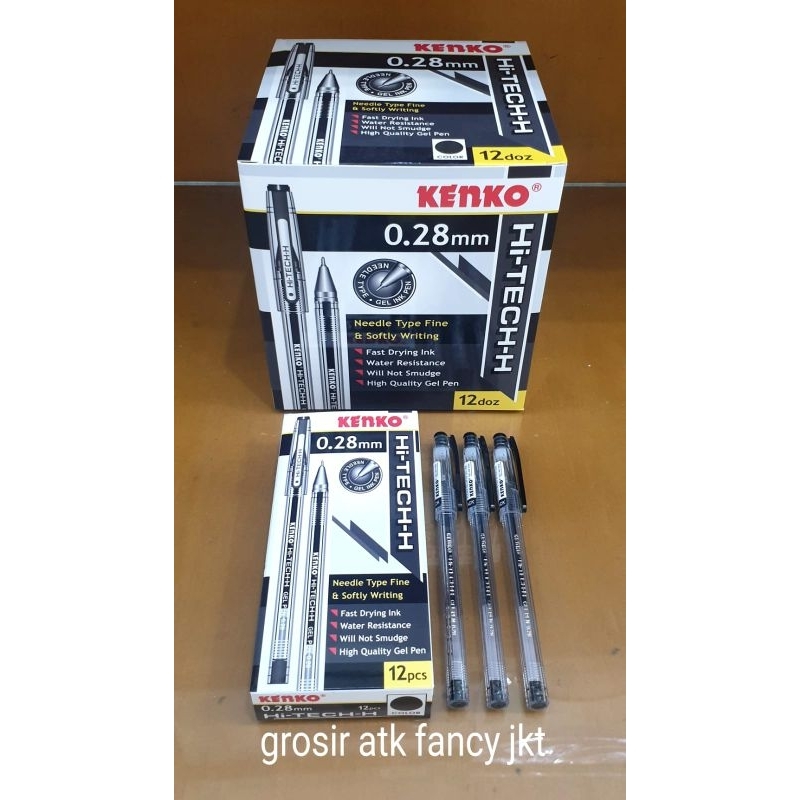 

( 12 buah ) Gel Pen Pulpen Pen Pena Gel Kenko Hi Tech 0.28 mm / HiTech / Hi-Tech / Hi Tech HITAM