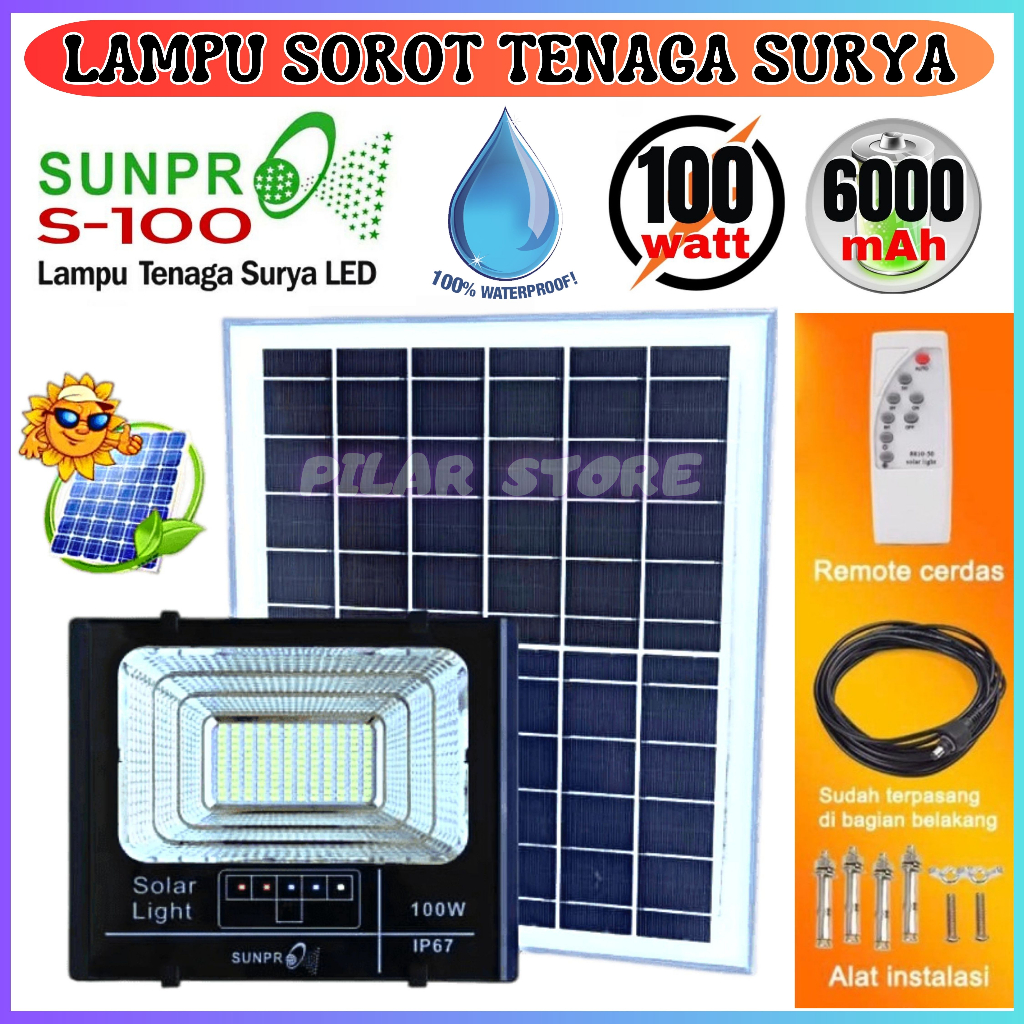 READY LAMPU TENAGA SURYA SOLAR LIGHT 100W SUNPRO IP67 SOLAR LAMP WATERPROOF / SUNPRO IP67 LAMPU