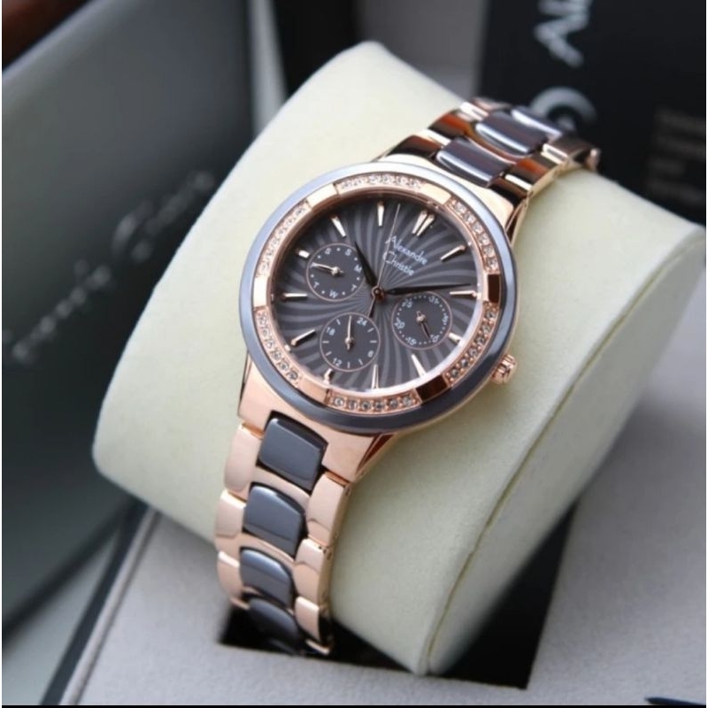 Jam Tangan Wanita Alexandre Christie AC 2299 BF AC2299 2299BF Grey Black Rosegold Black Grey Ceramic