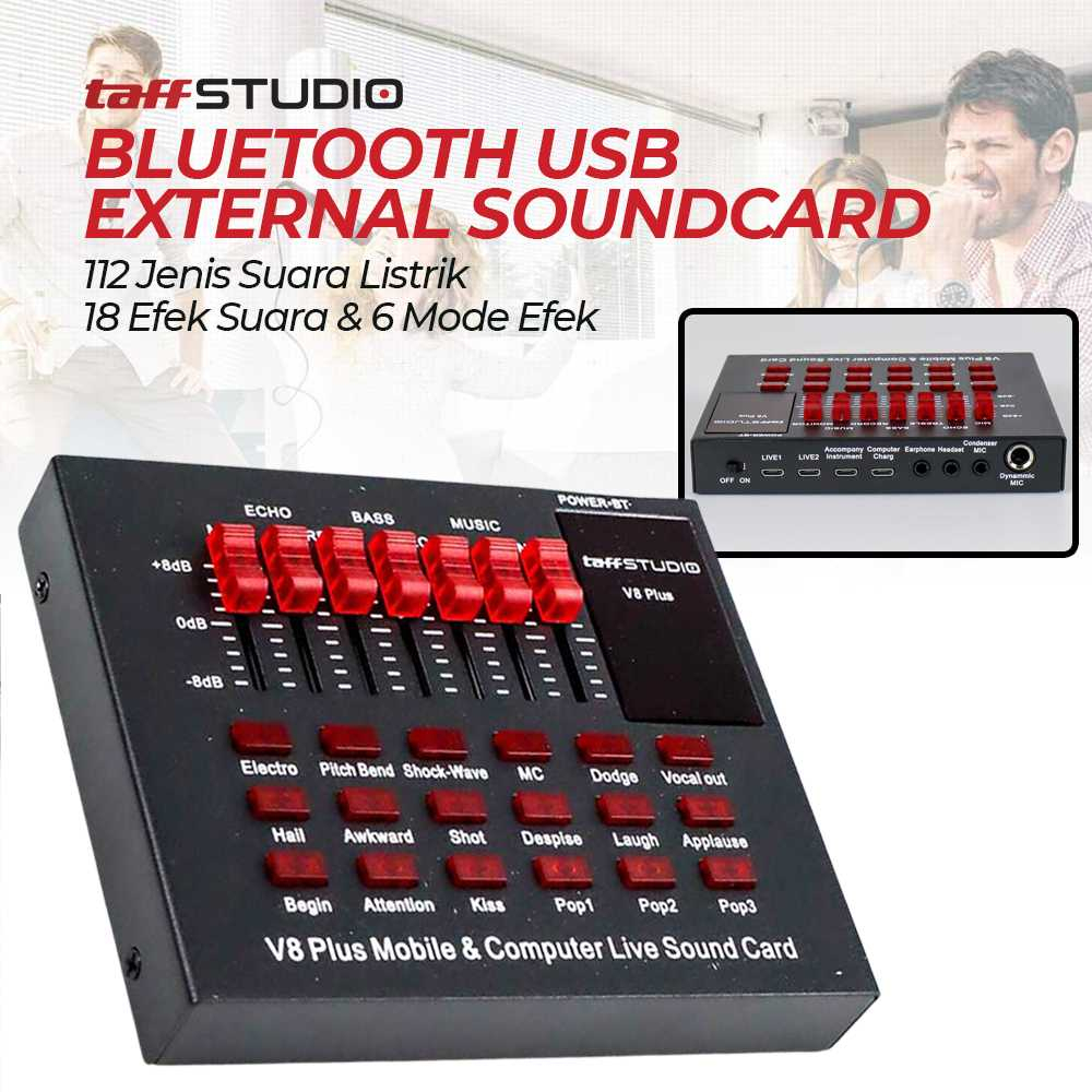 TaffSTUDIO Bluetooth USB External Soundcard Live Mic Headset V8 V8S V8 Plus