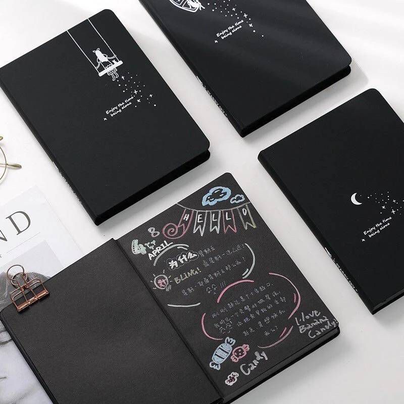 

Buku Tulis Kertas Hitam A6 A5 B5 Black Paper Plain Notebook/ Buku Journal Deco