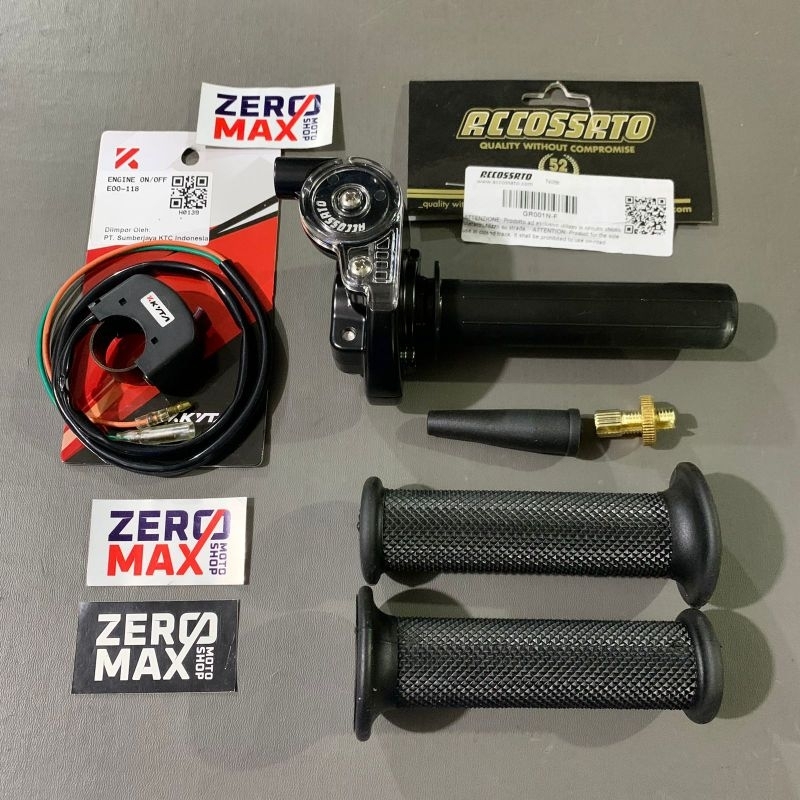 Paket Gas Spontan Handgrip Accossato Racing 1 Kabel Gas + Saklar KTC Original ITALY
