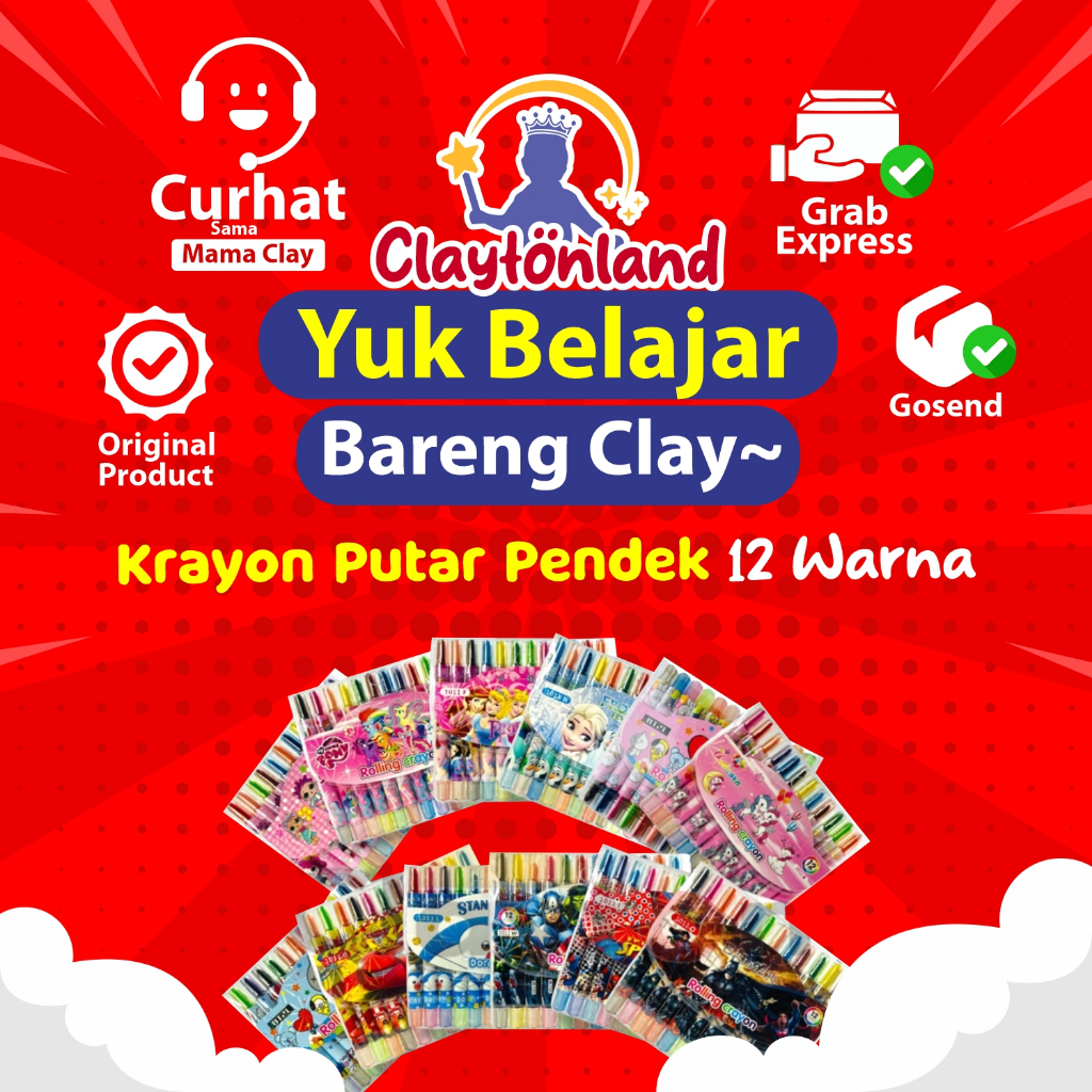 

Rolling Crayon / Krayon Putar Pendek / Crayon Putar 12 Warna Karakter