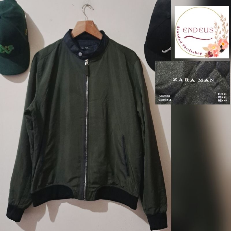 JAKET BOMBER COWOK ZARA MAN SIZE XL WARNA ARMY