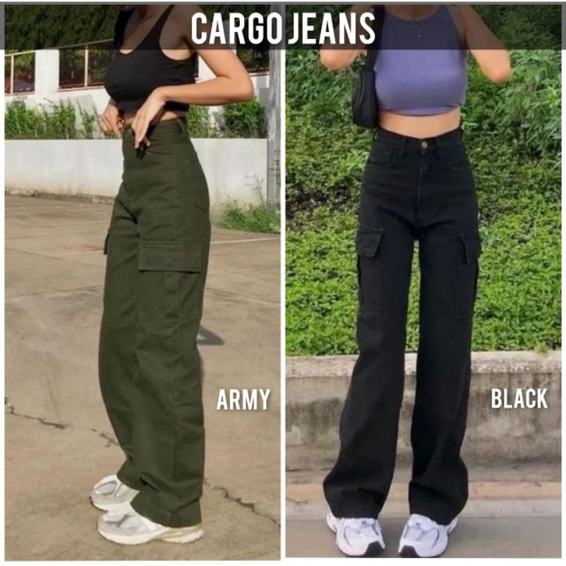 37-34 Kargo HW Loose Denim Cream Highwaist Baggy Celana Jeans Wanita Straight Korea Style