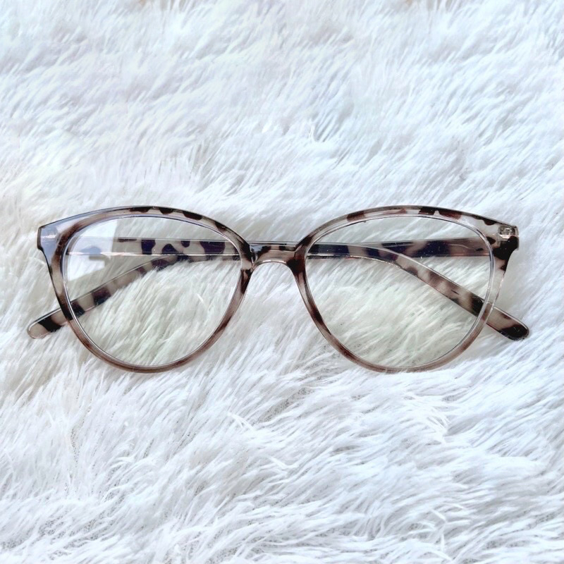 COD❤️ Cat Eye Kacamata Anti Radiasi / Frame Kacamata Lensa Flat / Gaya Leopard Retro Korea Fashion Wanita Glasses-yy-💥Leopard-Grey