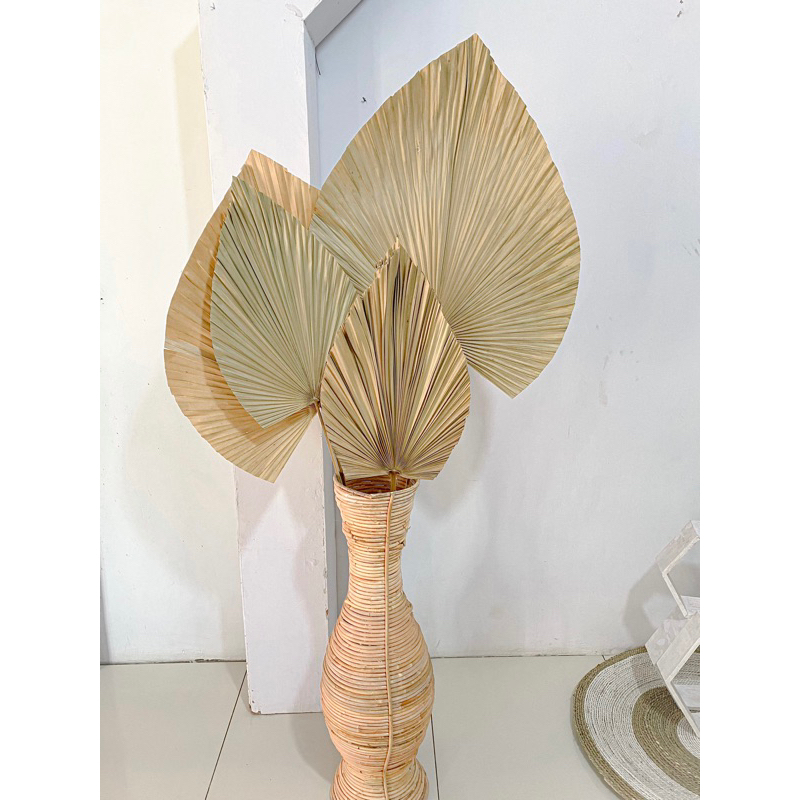 PAKET HEMAT DAN VAS ROTAN 70CMPAMPAS+DAUN PALEM KERING+BUNGA KERING+FREE PINUS TANGKAI/HAMPERS/BUNGA