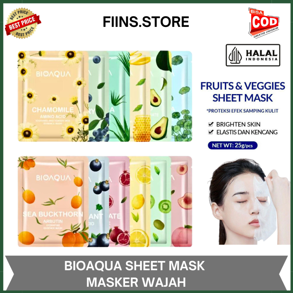 𝗙𝗜𝗡𝗡𝗦 𝗦𝗧𝗢𝗥𝗘 -  Sheet Mask Korea / Masker Wajah Glowing / Masker Tisu Sheet Mask Bioaqua 12 Pcs BIOAQ