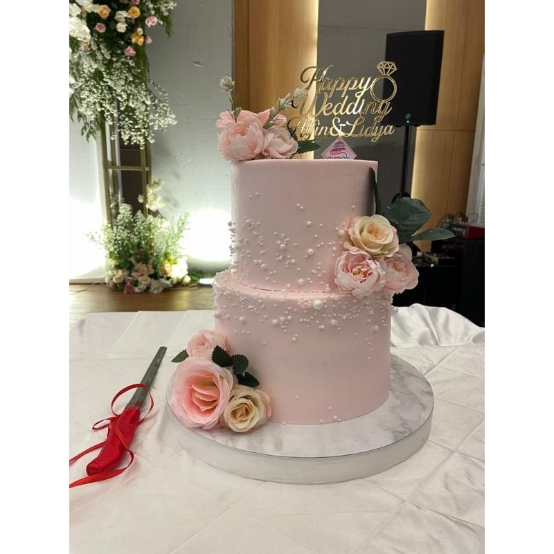 

Kue Wedding 2 Tier Light Pink Flower/ Kue Pernikahan / Kue Ultah