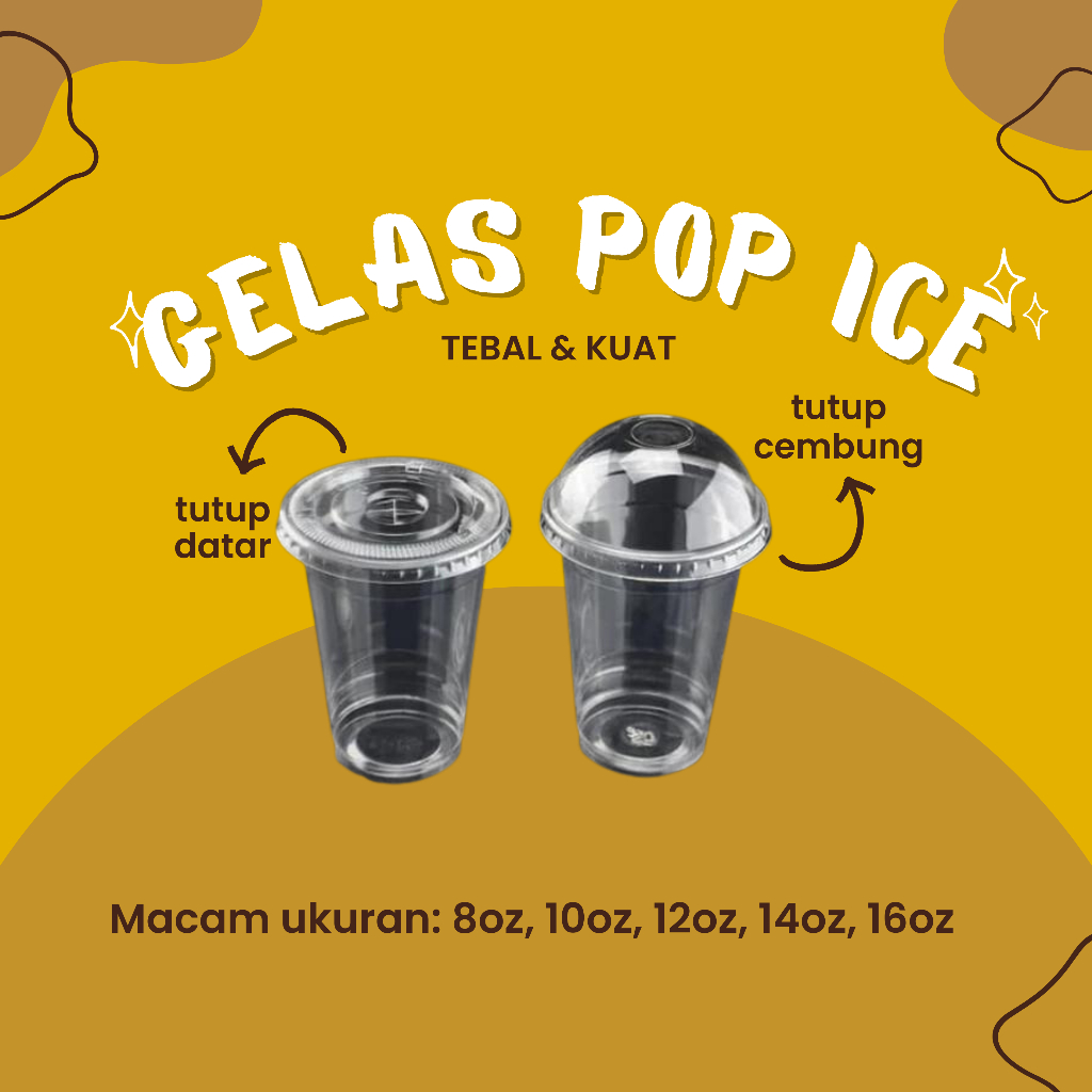 

gelas pop ice datar tebal kuat 8oz, 10oz, 12oz, 14oz, 16oz