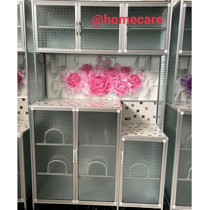 Aluminium kaca lemari rak piring magic com awet kuat & kokoh