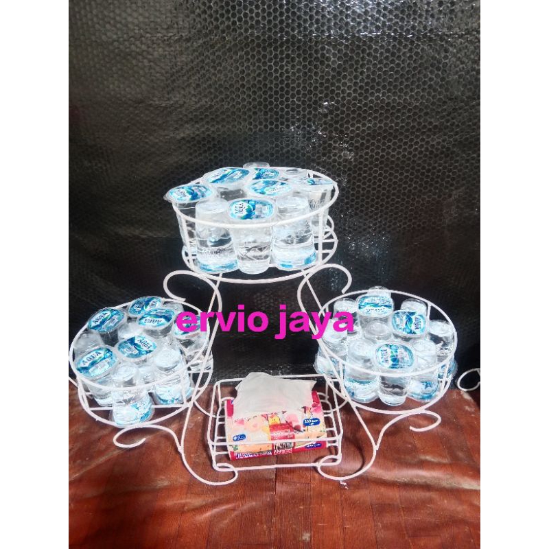 dudukan air aqua, rak aqua gelas, rak besi cantik