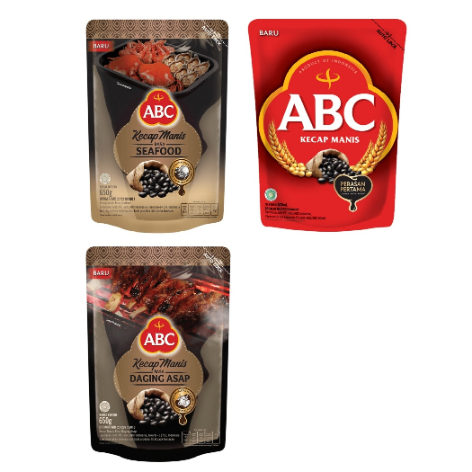 

abc kecap manis refill 520ml, kecap manis seafood 650ml, kecap manis daging asap 650ml