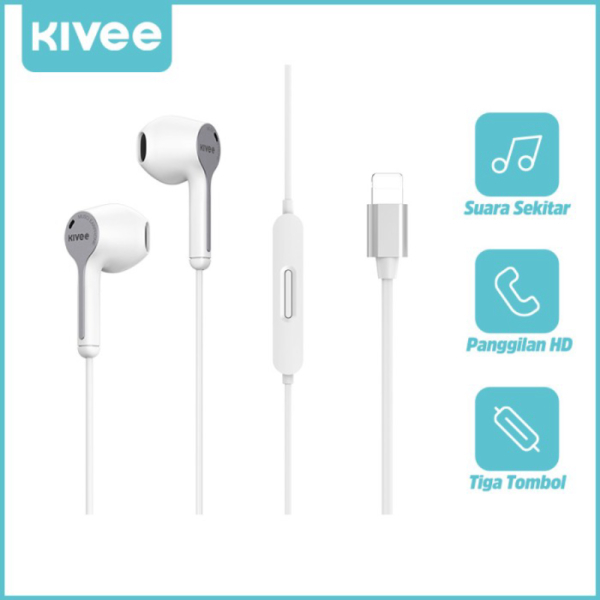 Unik KIVEE Music Earphone Lightning In ear Earphone untuk IOS - Putih Berkualitas