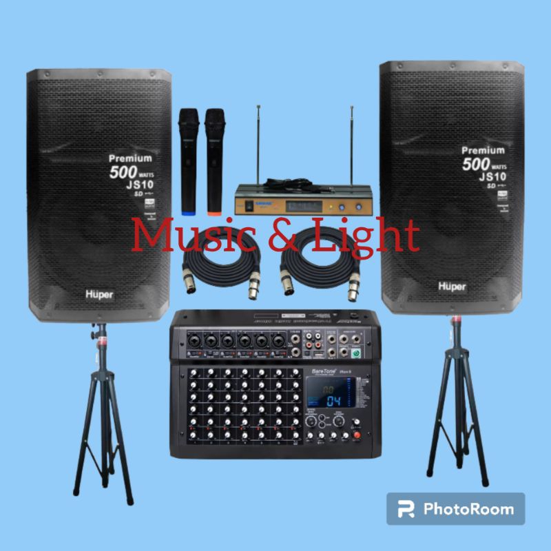 Paket Sound system Speaker Aktif 15 inch Huper JS10 JS 10 Original paket outdoor n indoor / set karaoke