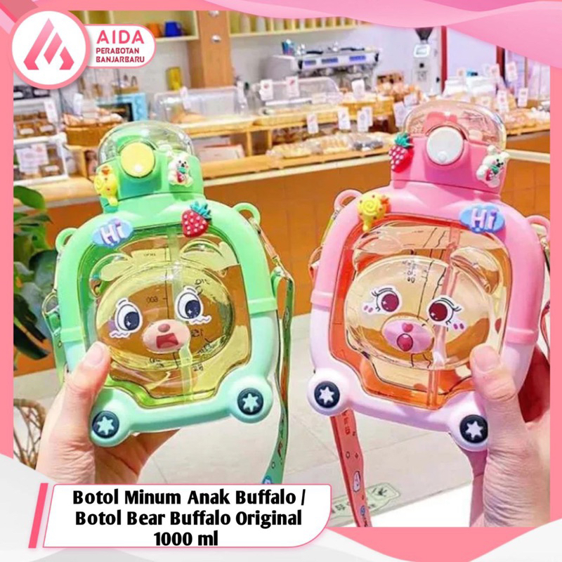 Botol Minum Anak Buffalo / Botol Bear Buffalo Original 1000 ml / Botol Minum Anak Free Tali & Sticke