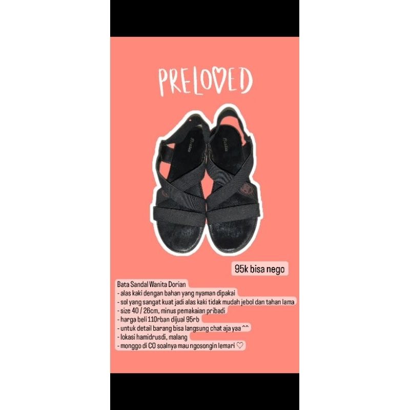 [PRELOVED] Bata Sandal Wanita Dorian Size 40 / Sepatu Sandal Wanita