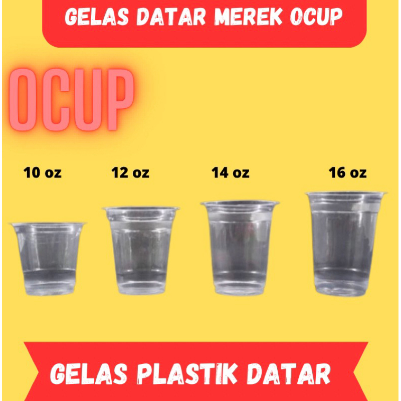 Gelas Plastik (50) Merek OCUP Bening 12 oz 14 oz 16 oz Datar Cup Anak kecil 12oz 14oz 16oz Tebal