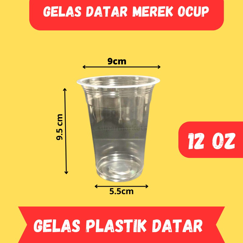 Gelas Plastik (50) Merek OCUP Bening 12 oz 14 oz 16 oz Datar Cup Anak kecil 12oz 14oz 16oz Tebal