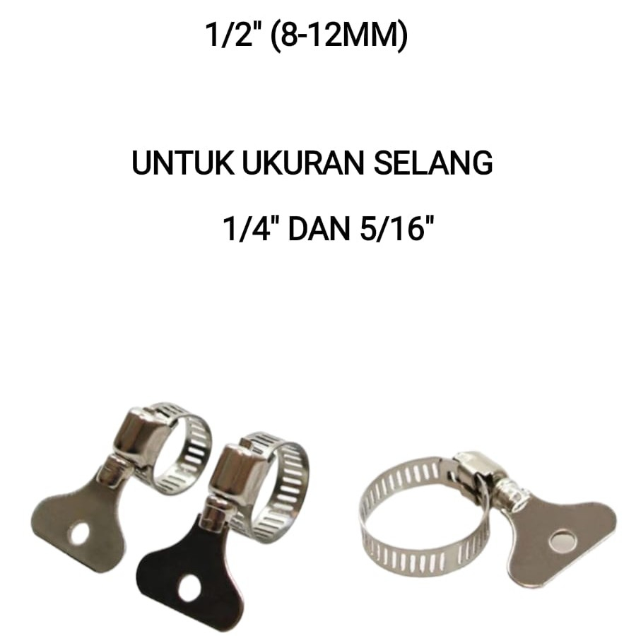 Stainless Klem Selang Kuping / Klem Selang Gas Air 1/2"- 1"Kuping besi