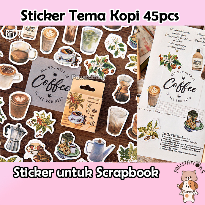 

45pcs Stiker Kopi Stiker Coffee Shop Sticker Cafe Stiker untuk Scrapbooking DIY Stickers Scrapbooking Stickers