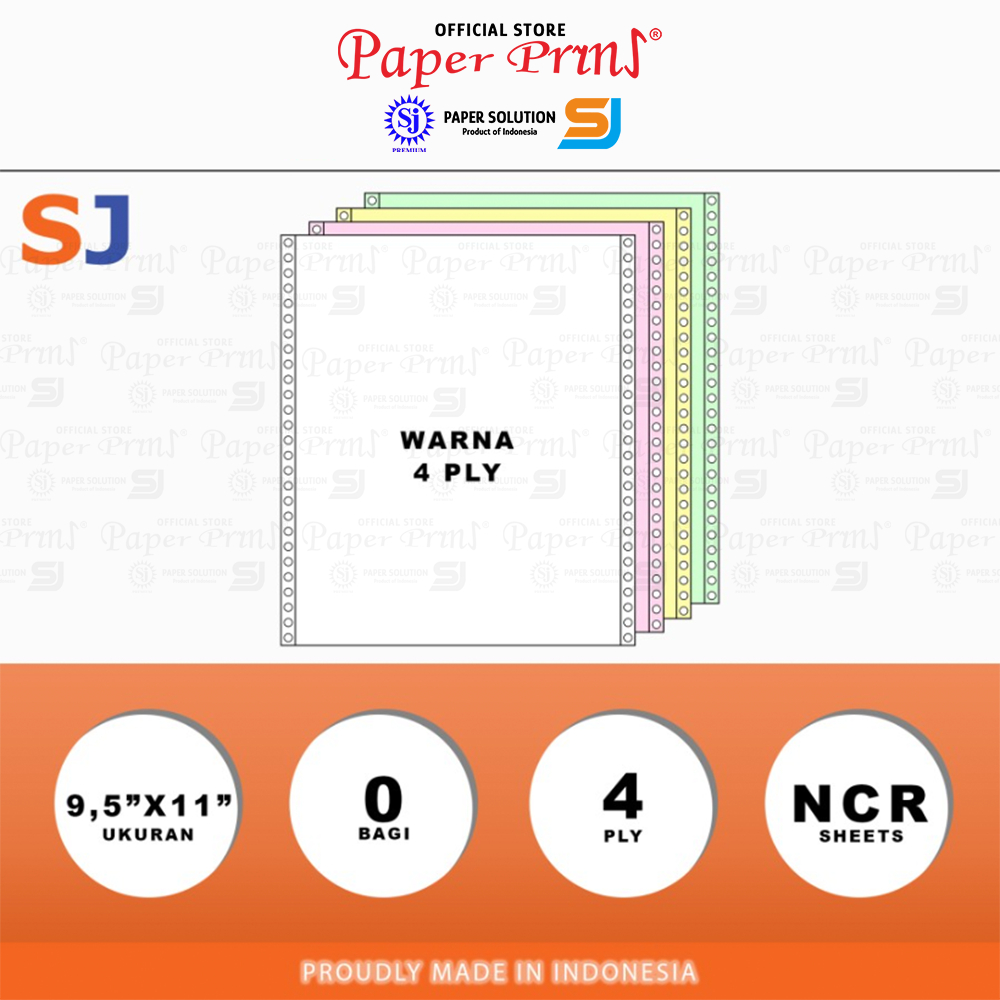 

lkjj SJ Orange Kertas Continuous Form 4PLY NCR 9,5" x 11
