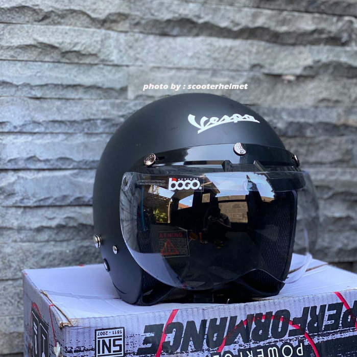 Helm Vespa Hitam Dop + Kaca Bogo Original