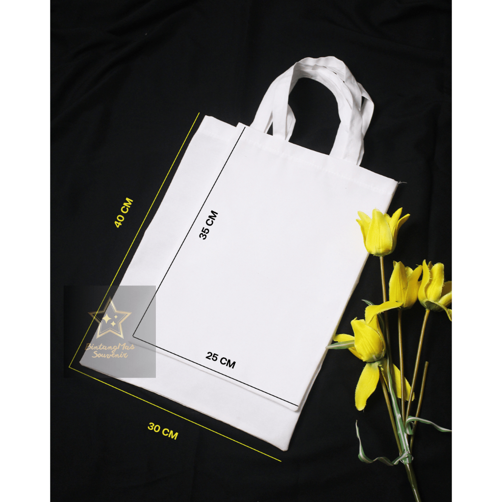 Tas totebag wanita bahan blacu putih polos murah grosir ukuran 25x35