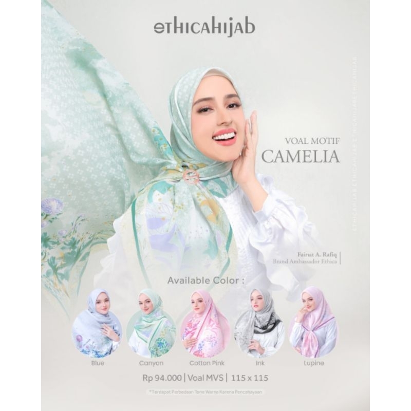 Jilbab Segiempat voal Motif Camelia merk ethica hijab