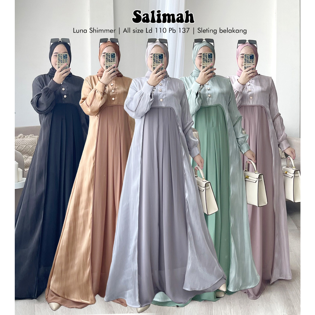 Zahira1808 Saalima Luna Shimer Mix Ceruty Baby Doll Gamis Muslim Syari Ibu Busui Hijab Wanita Terlar