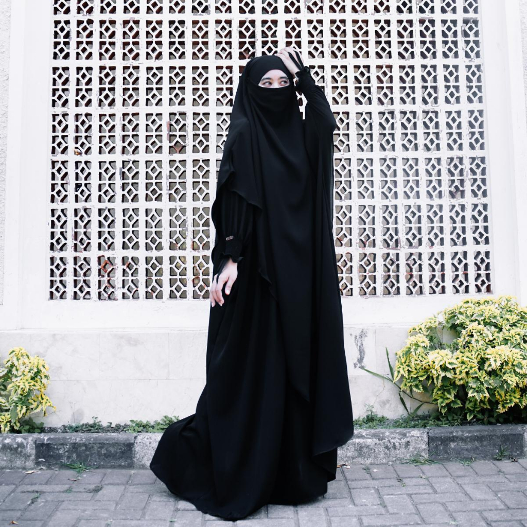 Baju Gamis Farasya Tanpa Khimar Hijab Jet Black Premium Turki Arab Dress Jumbo Oversize Polos (Gamis