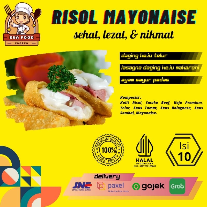 

Risol Mayo Risoles Mayonaise Smoked Beef Keju Frozen / Halal / Isi 10