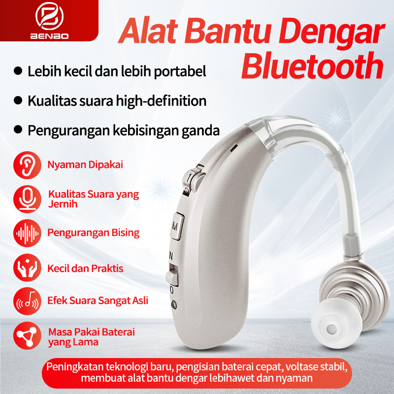 BENBO Alat Bantu Dengar Mini Digital/Alat Bantu Dengar Suara Alami Untuk Lansia, Alat Bantu Dengar Bluetooth Penguat Suara
