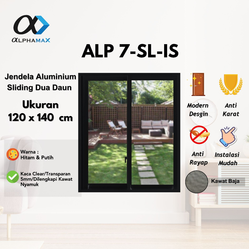 Jendela Aluminium Jendela Rumah Jendela Kamar Jendela Ruang Tamu Kawat Nyamuk Sliding Dua Daun ALPHA