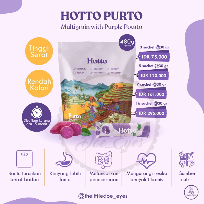 

Hotto Purto Multigrain with Purple Potato 480gr - 16 sachet