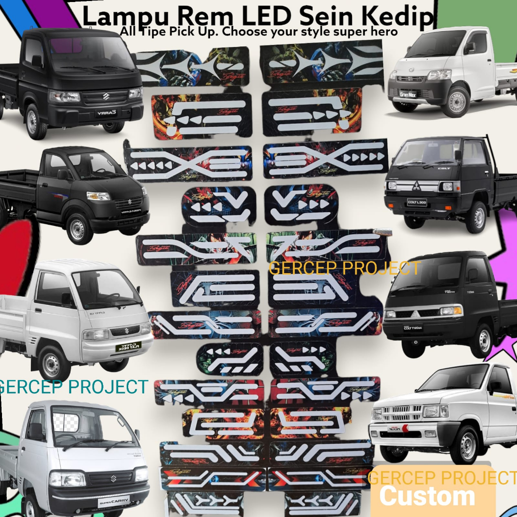 Lampu Rem LED Stoplamp Strobo Sein Kedip Mobil Pick Up Stoplamp Motif Custom Super Hero APV New Carr